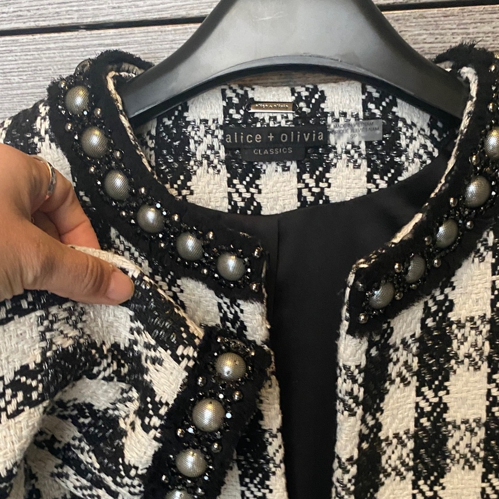 Alice + Olivia Black and White Checkered Blazer